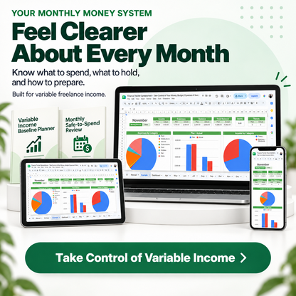 Freelancer finance tracker system for deciding what to spend, what to hold and how to prepare each month